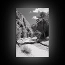 Desert Oasis, Palm Trees, Canyon Trail, Framed Canvas Print, Nature Photography Art, Warm Boho Wall Decor, Rustic Entryway Accent