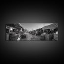 Mediterranean Market Scene, Travel Wall Decor, Rustic Street View, Framed Canvas Print, Kitchen Wall Art, Black and White Photography