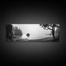Misty Cove, Pacific Coast, Tranquil Shore, Canvas Print, Zen Nature Wall Art, Bathroom Decor, Moody Black and White Art