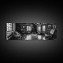 Rustic Cabin, Cozy Interior, Nature Retreat, Framed Canvas Print, Living Room Wall Art, Black and White Photography, Lodge Decor