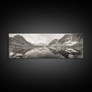 Alpine Reflection, Snowy Peaks, Tranquil Water, Framed Canvas Print, Nature Photography, Minimalist Wall Art, Bedroom or Office Decor