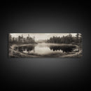 Misty Forest, Autumn Lake, Fog Reflections, Framed Canvas Print, cozy cabin decor, woodland living room art, rustic Fall photography