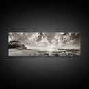 Coastal Sunrise, Expansive Sky, Cloudy Horizon, Framed Canvas Print, Earthy tone art, Beach house decor, Bedroom wall print, Serene landscape