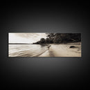 Sandy Beach, Serene Coastline, Nature Shoreline, Framed Canvas Print, Neutral Minimal Art, Bedroom Wall Art, Sepia Landscape Decor