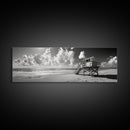Lifeguard Tower Sky, Beach Scene Clouds, Surfside Minimalism, Framed Canvas Print, Bathroom Wall Art, Modern Coastal Decor