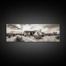 Desert Home, Adobe House, Rustic Pathway, Cactus Garden, Framed Canvas Print, Southwestern Decor, Living Room Wall Art, Western Aesthetic