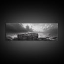 Ocean Harvest, Driftwood Crate, Coastal Mood, Framed Canvas Print, Nautical Wall Decor, Rustic Bathroom Art, Moody Coastal Artwork