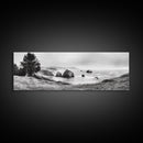 Rocky Coastline Mist, Ocean Cliffs, Foggy Seascape, Moody Decor, Canvas Print, Coastal Wall Art, Nature Photography, Living Room Decor