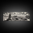 Coastal Tombstone, Sacred Landscape, Ocean Horizon, Graveyard Scene, Framed Canvas Print, Fall Living Room Decor, Moody Historical Art