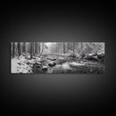 River Stream, Snow Forest, Winter Tranquility, Canvas Print, cozy cabin art, hygge home decor, Christmas wall art, woodland minimalist art