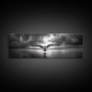 Winged Bird Beach, Coastal Sunrise, Dramatic Flight, Canvas Print, Beach House Decor, Living Room Wall Art, Nature Photography
