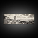 Coastal Stone Marker, Vintage Landscape, Ocean Bluff Wall Art, Sepia Tone Style, Canvas Print, Rustic Living Room Decor