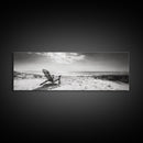 Coastal Chair, Black White, Seaside Decor, Beach Life, Framed Canvas Print, Coastal wall art, minimalist art, neutral tones, coastal room