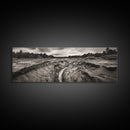 Rugged Riverbed Path, Forest Edge, Moody Terrain, Earthy Scene, Framed Canvas Print, Rustic Cabin Art, Autumn Entryway Decor
