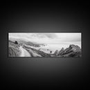 Coastal Trail View, Mountain Seascape, Minimalist Beach Path, Framed Canvas Print, Serene Landscape, Living Room Wall Art, Nature Decor