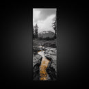 Mountain Creek Flow, Moody Nature Stream, Rustic Adventure Scene, Canvas Print, Autumn Forest Wall Art, Lodge Style Bedroom Decor