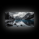 Tranquil Lake, Mountain View, Nature Calm, Winter Reflections, Framed Canvas Print, Living Room Wall Art, Serene Landscape Photography