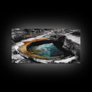 Geothermal Pool, Natural Wonders Photography, Yellowstone Landscape Decor, Earth Tones Wall Art, Framed Canvas Print, Bathroom Art