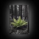 Green Fern, Forest Focus, Lush Nature, Woodland Light, Framed Canvas Print, Botanical Wall Art, Bedroom Decor, Minimalist Plant Art