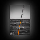 Fishing Pole, Ocean Rod, Angler Focus, Sea Horizon, Framed Canvas Print, Man Cave Wall Art, Sport Fishing Decor, Coastal Style Art