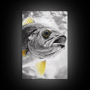 Golden Finned Fish, Underwater Wonder, Ocean Art, Framed Canvas Print, Coastal Wall Art, Bathroom Decor, Minimalist Marine Art