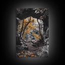 Autumn Trail, Yellow Foliage, Forest Pathway, Framed Canvas Print, Fall Wall Art, Warm Earth Tones, Rustic Entryway Decor, Woodland Scene