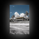 Coastal House, Tropical Beach, Summer Vacation, Color Pop, Framed Canvas Print, Beach House Art, Nautical Decor, Living Room Wall Art
