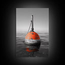 Ocean Buoy, Red Marker, Maritime Minimalism, Canvas Print, Coastal Bathroom Art, Nautical Wall Decor, Marine Industrial Aesthetic