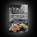 Island View, Coral Reef, Overwater Split Scene, Framed Canvas Print, Coastal Wall Art, Beach House Decor, Ocean Landscape Art