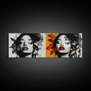 Autumn Leaves, Bold Lips Portrait, Fashion Face Art, Framed Canvas Print, Fall Wall Decor, Modern Bedroom Art, Boho Glam Aesthetic