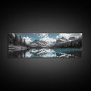 Snowy Mountain Lake, Blue Reflection Peaks, Alpine Serenity Scene, Framed Canvas Print, Nature Photography, Bedroom Wall Art