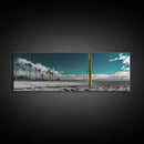 Beach Volleyball, Palm Trees, Summer Sport, Coastal Minimalism, Framed Canvas Print, Rec Room Wall Art, Sporty Vibe Decor