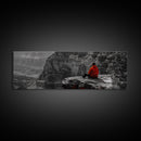 Grand Canyon, Meditation Art, Red Jacket, Adventure Scene, Framed Canvas Print, Hiking Wall Art, Man Cave Decor, Minimalist Landscape