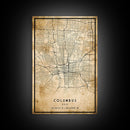 Columbus vintage map print poster or framed canvas, Ohio map print poster canvas, Columbus city map print poster canvas