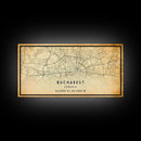 Panoramic Vintage Style Bucharest City Map Wall Art Canvas Print, Distressed Bucharest Map, Framed Art, Cool Travel Wall Art, Office Art