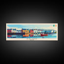 Galway Ireland Panoramic Travel Poster, Framed Canvas Print or Metal Wall Art, Travel Art, Home Decor, Panoramic Painting, Midcentury Art