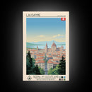 Lausanne Switzerland Travel Poster Framed Canvas Print, Midcentury Modern Art, Pop Art Wall Decor, Scenic Wall Art, Living Room Decoration, Office Art