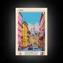 Turin Italy Travel Poster Framed Canvas Print, Midcentury Modern Art, Pop Art Wall Decor, Living Room Art, Home Decoration