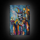Halloween Grinning Clown with Skulls Framed Canvas Print, Scary Wall Art, Home Decor, Haunted Decor, Gift Idea, Creepy Circus