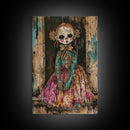 Halloween Pirate Skeleton with Pizza, Framed Canvas Print, Wall Art, Spooky Decor, Pirate Theme, Halloween Decoration, Living Room Art