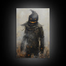 Scarecrow with Glowing Eyes in Dark Field, Framed Canvas Print, Halloween Scarecrow Art, Spooky Farm Decor, Creepy Harvest Illustration