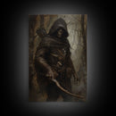 Grim Reaper Archer in Dark Enchanted Forest - Eerie Gothic Wall Art Framed Canvas Print, Unique Spooky Halloween Haunted Homes