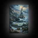 Haunted Lighthouse, Halloween Art, Spooky Wall Decor, Framed Canvas Print, Creepy Art, Halloween Wall Decor, Seasonal Wall Art