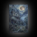 Haunted Victorian Mansion Halloween Art, Spooky House, Haunted Home, Creepy Building, Gothic Decor, Framed Canvas Print