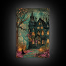 Haunted Mansion On Halloween, Framed Canvas Print, Spooky Vibes Wall Art