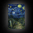 Starry Night Cemetery Framed Canvas Print, Halloween Wall Art, Gothic Art, Spooky Graveyard Decor, Van Gogh Style, Halloween Wall Decor