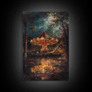 Haunted Forest Path with Pumpkins Framed Canvas Print, Halloween Wall Art, Spooky Home Decor, Eerie Forest Artwork, Haunted Pathway Art