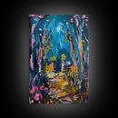 Mystical Cemetery with Glowing Flowers Framed Canvas Print, Wall Art, Halloween Graveyard Art, Enchanted Forest Decor, Spooky Artwork
