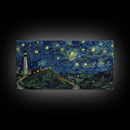 Lighthouse and the Storm, Framed Canvas Print, Unique Halloween Wall Art, Nautical Decor, Starry Night Inspired Wall Art