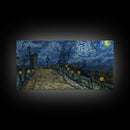 The Haunted Bridge, Framed Canvas Print, Spooky Home Decor, Starry Night Inspired